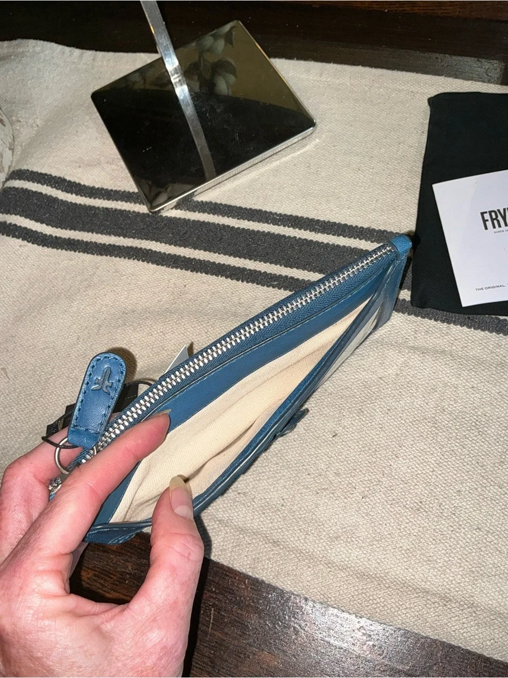 NWT Frye Melissa Leather Snap Card Wallet Ink Blue Retail $98